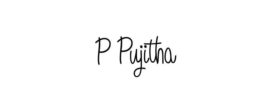 Make a beautiful signature design for name P Pujitha. With this signature (Angelique-Rose-font-FFP) style, you can create a handwritten signature for free. P Pujitha signature style 5 images and pictures png