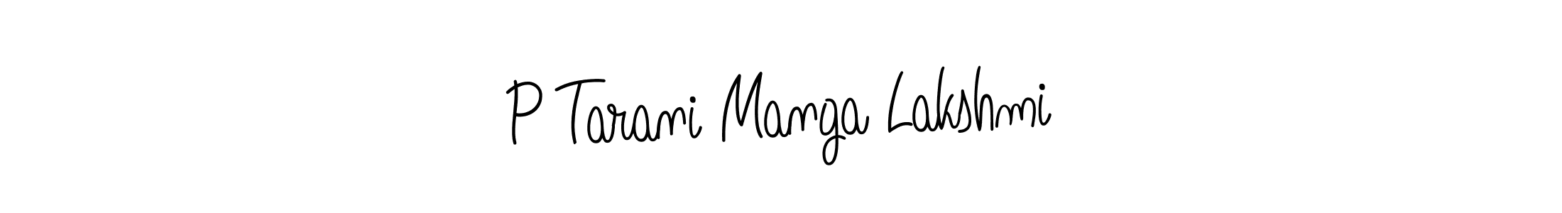 The best way (Angelique-Rose-font-FFP) to make a short signature is to pick only two or three words in your name. The name P Tarani Manga Lakshmi include a total of six letters. For converting this name. P Tarani Manga Lakshmi signature style 5 images and pictures png