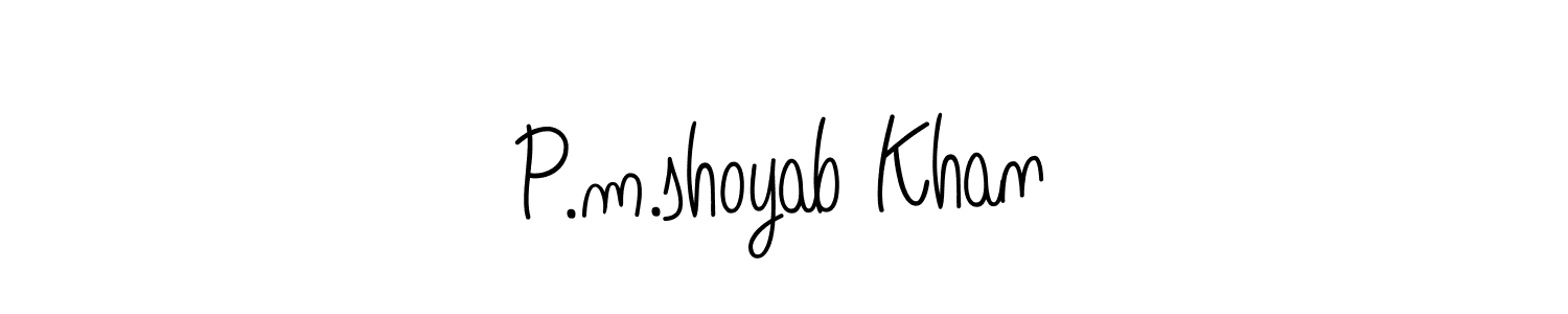 The best way (Angelique-Rose-font-FFP) to make a short signature is to pick only two or three words in your name. The name P.m.shoyab Khan include a total of six letters. For converting this name. P.m.shoyab Khan signature style 5 images and pictures png