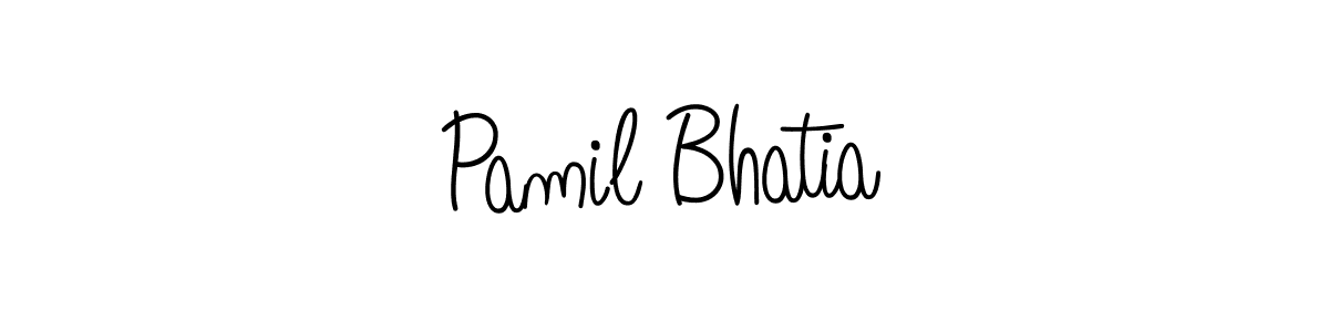 You should practise on your own different ways (Angelique-Rose-font-FFP) to write your name (Pamil Bhatia) in signature. don't let someone else do it for you. Pamil Bhatia signature style 5 images and pictures png