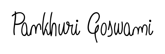 You should practise on your own different ways (Angelique-Rose-font-FFP) to write your name (Pankhuri Goswami) in signature. Don't let someone else do it for you. Pankhuri Goswami signature style 5 images and pictures png