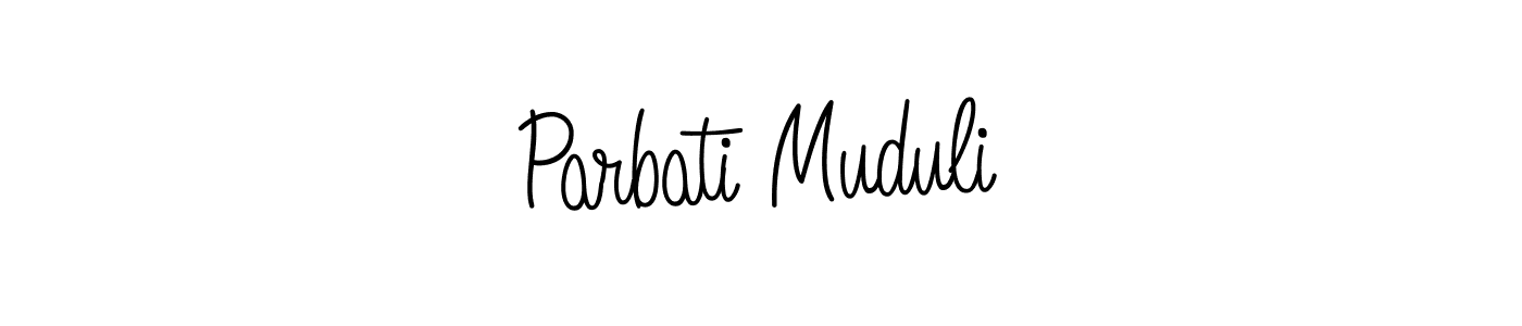 Design your own signature with our free online signature maker. With this signature software, you can create a handwritten (Angelique-Rose-font-FFP) signature for name Parbati Muduli. Parbati Muduli signature style 5 images and pictures png