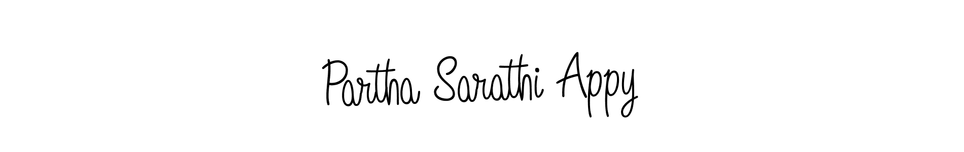 How to make Partha Sarathi Appy name signature. Use Angelique-Rose-font-FFP style for creating short signs online. This is the latest handwritten sign. Partha Sarathi Appy signature style 5 images and pictures png