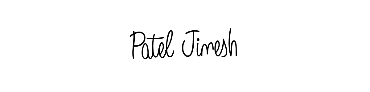 Use a signature maker to create a handwritten signature online. With this signature software, you can design (Angelique-Rose-font-FFP) your own signature for name Patel Jinesh. Patel Jinesh signature style 5 images and pictures png