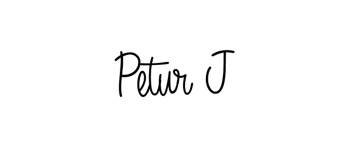 How to make Petur J name signature. Use Angelique-Rose-font-FFP style for creating short signs online. This is the latest handwritten sign. Petur J signature style 5 images and pictures png