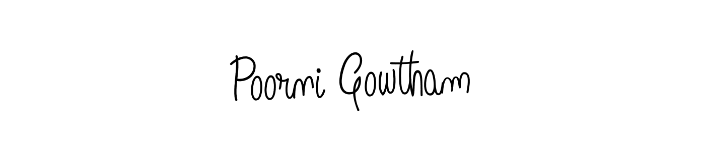 How to make Poorni Gowtham name signature. Use Angelique-Rose-font-FFP style for creating short signs online. This is the latest handwritten sign. Poorni Gowtham signature style 5 images and pictures png