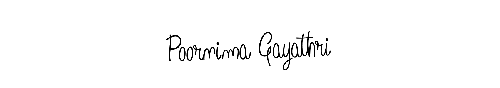 Create a beautiful signature design for name Poornima Gayathri. With this signature (Angelique-Rose-font-FFP) fonts, you can make a handwritten signature for free. Poornima Gayathri signature style 5 images and pictures png