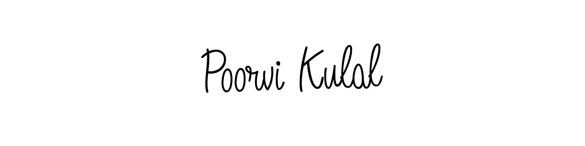 You should practise on your own different ways (Angelique-Rose-font-FFP) to write your name (Poorvi Kulal) in signature. don't let someone else do it for you. Poorvi Kulal signature style 5 images and pictures png