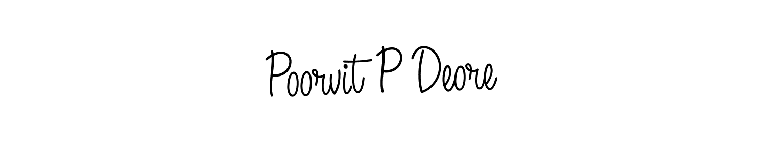 The best way (Angelique-Rose-font-FFP) to make a short signature is to pick only two or three words in your name. The name Poorvit P Deore include a total of six letters. For converting this name. Poorvit P Deore signature style 5 images and pictures png