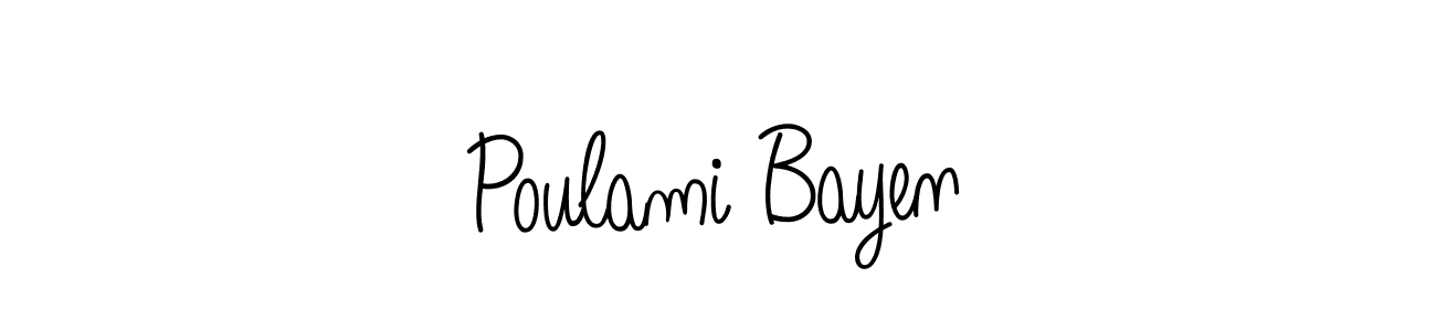 You should practise on your own different ways (Angelique-Rose-font-FFP) to write your name (Poulami Bayen) in signature. don't let someone else do it for you. Poulami Bayen signature style 5 images and pictures png