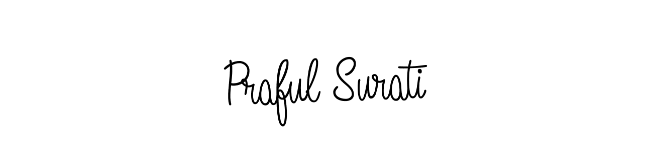 The best way (Angelique-Rose-font-FFP) to make a short signature is to pick only two or three words in your name. The name Praful Surati include a total of six letters. For converting this name. Praful Surati signature style 5 images and pictures png