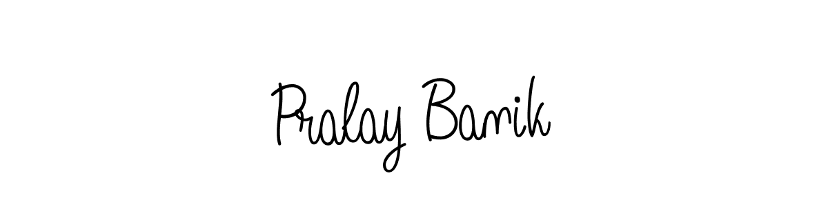 How to make Pralay Banik name signature. Use Angelique-Rose-font-FFP style for creating short signs online. This is the latest handwritten sign. Pralay Banik signature style 5 images and pictures png