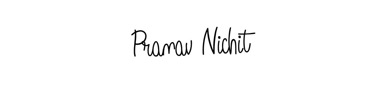 The best way (Angelique-Rose-font-FFP) to make a short signature is to pick only two or three words in your name. The name Pranav Nichit include a total of six letters. For converting this name. Pranav Nichit signature style 5 images and pictures png