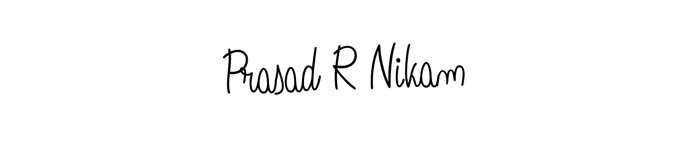 You should practise on your own different ways (Angelique-Rose-font-FFP) to write your name (Prasad R Nikam) in signature. don't let someone else do it for you. Prasad R Nikam signature style 5 images and pictures png