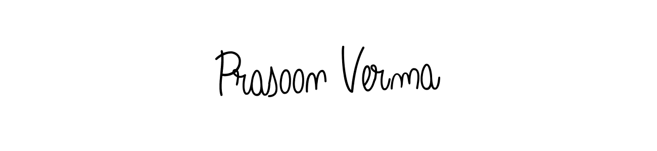 The best way (Angelique-Rose-font-FFP) to make a short signature is to pick only two or three words in your name. The name Prasoon Verma include a total of six letters. For converting this name. Prasoon Verma signature style 5 images and pictures png