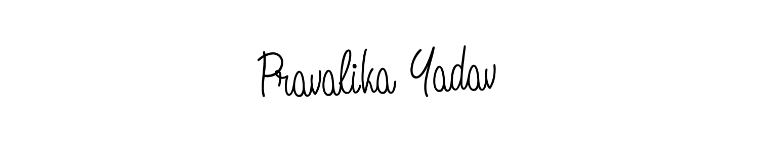 The best way (Angelique-Rose-font-FFP) to make a short signature is to pick only two or three words in your name. The name Pravalika Yadav include a total of six letters. For converting this name. Pravalika Yadav signature style 5 images and pictures png