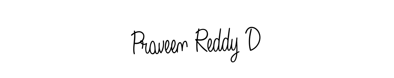 Use a signature maker to create a handwritten signature online. With this signature software, you can design (Angelique-Rose-font-FFP) your own signature for name Praveen Reddy D. Praveen Reddy D signature style 5 images and pictures png