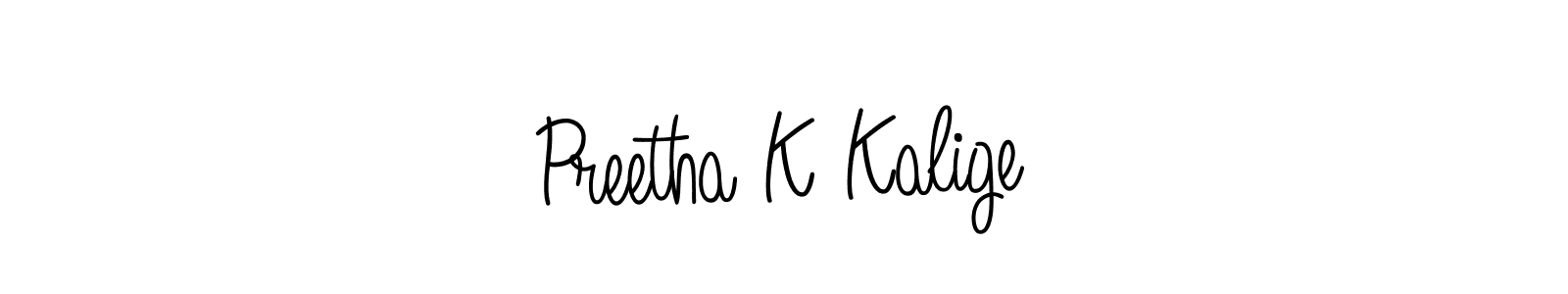 Create a beautiful signature design for name Preetha K Kalige. With this signature (Angelique-Rose-font-FFP) fonts, you can make a handwritten signature for free. Preetha K Kalige signature style 5 images and pictures png