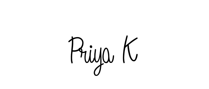 Design your own signature with our free online signature maker. With this signature software, you can create a handwritten (Angelique-Rose-font-FFP) signature for name Priya K. Priya K signature style 5 images and pictures png