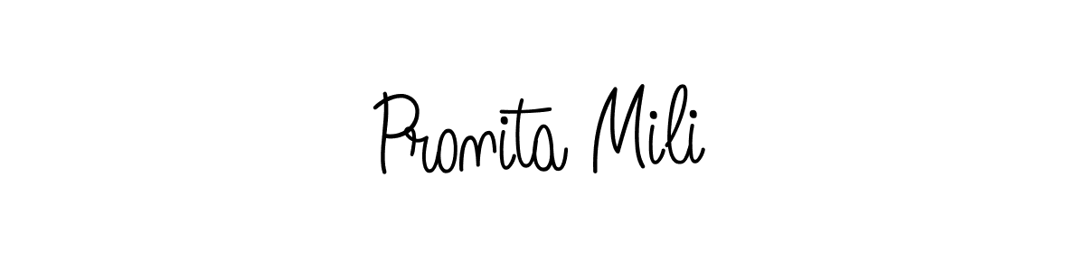 The best way (Angelique-Rose-font-FFP) to make a short signature is to pick only two or three words in your name. The name Pronita Mili include a total of six letters. For converting this name. Pronita Mili signature style 5 images and pictures png