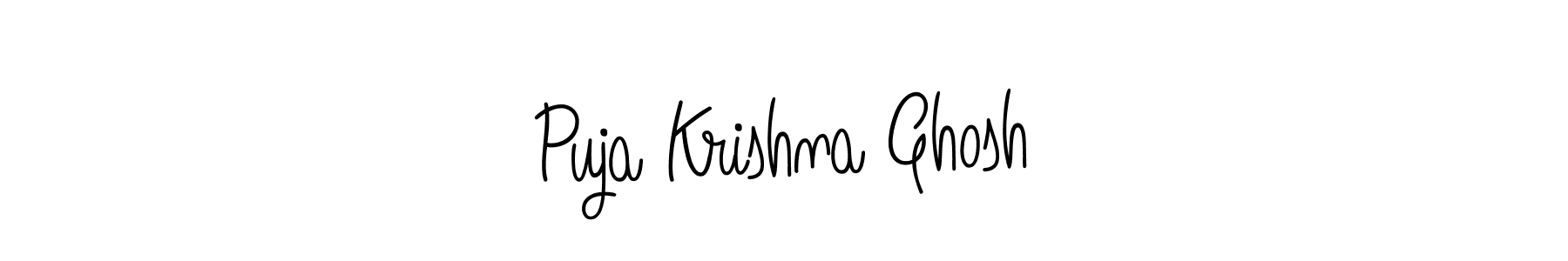 The best way (Angelique-Rose-font-FFP) to make a short signature is to pick only two or three words in your name. The name Puja Krishna Ghosh include a total of six letters. For converting this name. Puja Krishna Ghosh signature style 5 images and pictures png