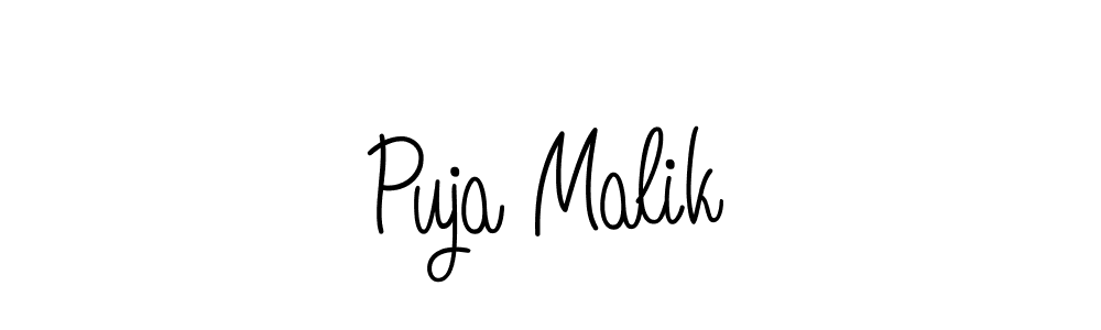 How to make Puja Malik name signature. Use Angelique-Rose-font-FFP style for creating short signs online. This is the latest handwritten sign. Puja Malik signature style 5 images and pictures png