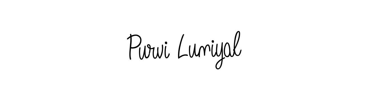Create a beautiful signature design for name Purvi Luniyal. With this signature (Angelique-Rose-font-FFP) fonts, you can make a handwritten signature for free. Purvi Luniyal signature style 5 images and pictures png