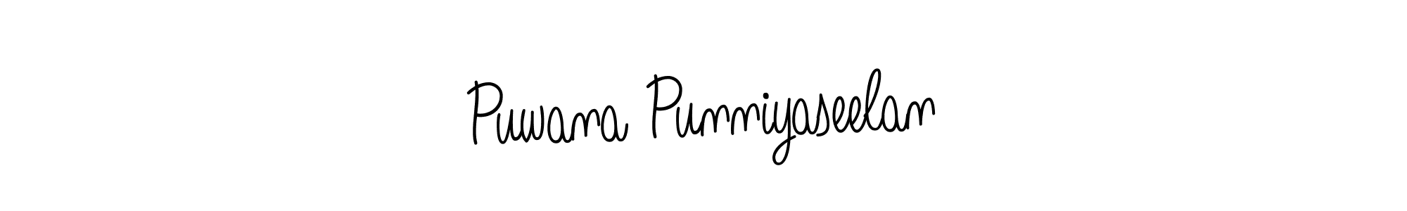 How to make Puwana Punniyaseelan name signature. Use Angelique-Rose-font-FFP style for creating short signs online. This is the latest handwritten sign. Puwana Punniyaseelan signature style 5 images and pictures png