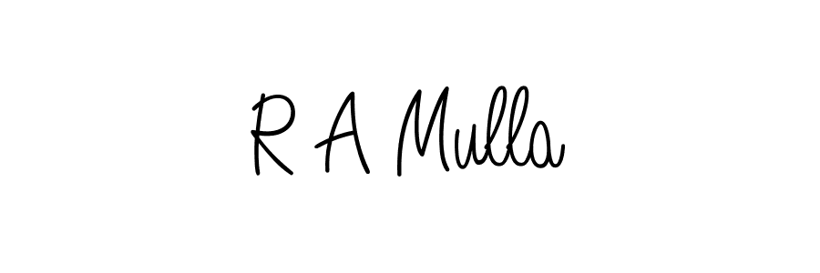 How to make R A Mulla name signature. Use Angelique-Rose-font-FFP style for creating short signs online. This is the latest handwritten sign. R A Mulla signature style 5 images and pictures png
