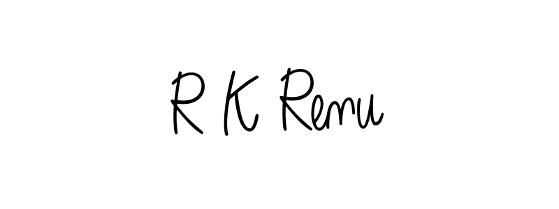 How to make R K Renu name signature. Use Angelique-Rose-font-FFP style for creating short signs online. This is the latest handwritten sign. R K Renu signature style 5 images and pictures png