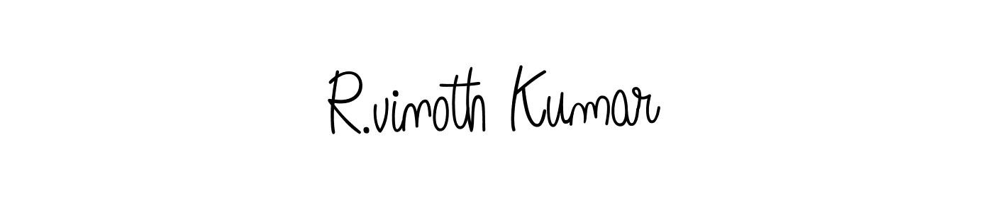 You should practise on your own different ways (Angelique-Rose-font-FFP) to write your name (R.vinoth Kumar) in signature. don't let someone else do it for you. R.vinoth Kumar signature style 5 images and pictures png