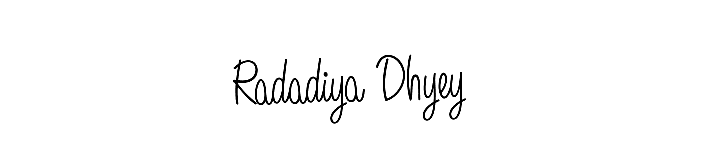 You should practise on your own different ways (Angelique-Rose-font-FFP) to write your name (Radadiya Dhyey) in signature. don't let someone else do it for you. Radadiya Dhyey signature style 5 images and pictures png