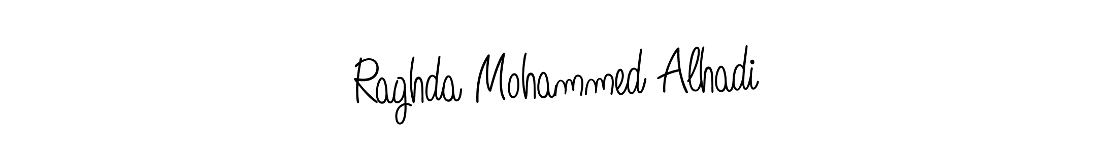 The best way (Angelique-Rose-font-FFP) to make a short signature is to pick only two or three words in your name. The name Raghda Mohammed Alhadi include a total of six letters. For converting this name. Raghda Mohammed Alhadi signature style 5 images and pictures png