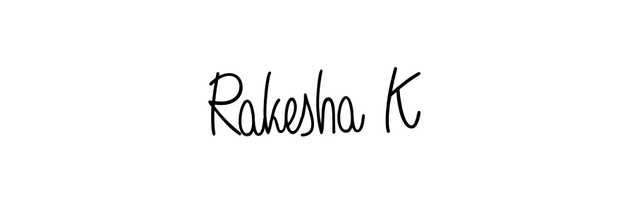 Use a signature maker to create a handwritten signature online. With this signature software, you can design (Angelique-Rose-font-FFP) your own signature for name Rakesha K. Rakesha K signature style 5 images and pictures png