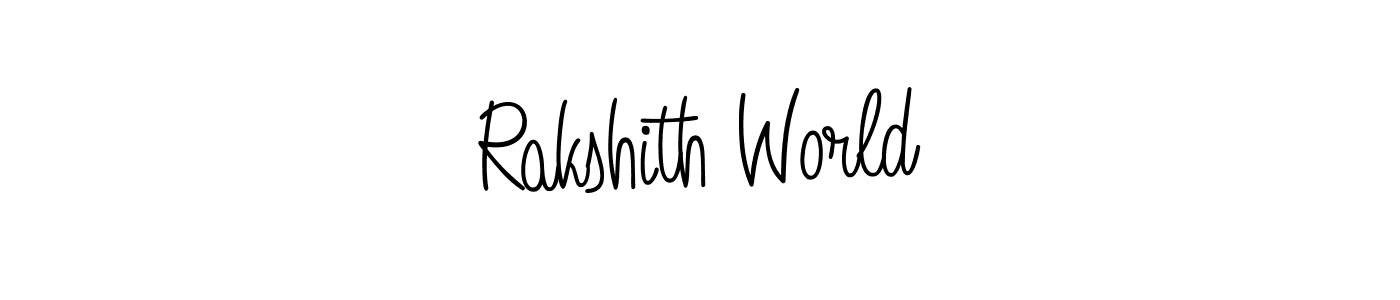Make a beautiful signature design for name Rakshith World. With this signature (Angelique-Rose-font-FFP) style, you can create a handwritten signature for free. Rakshith World signature style 5 images and pictures png