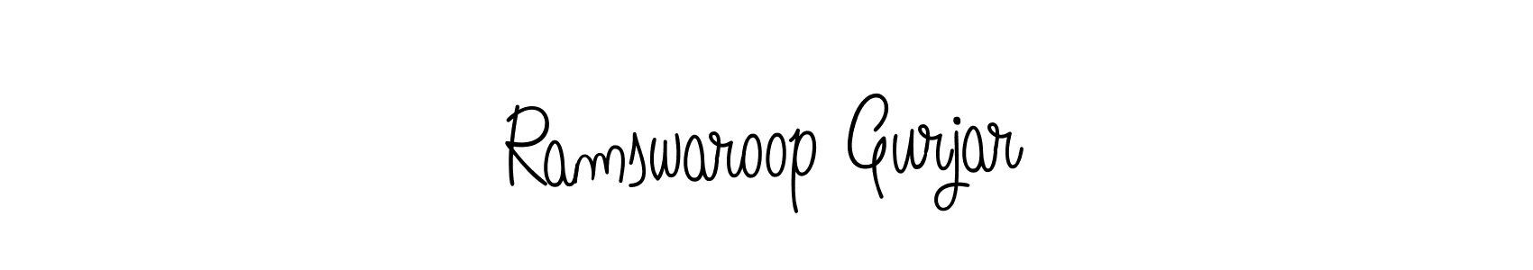 The best way (Angelique-Rose-font-FFP) to make a short signature is to pick only two or three words in your name. The name Ramswaroop Gurjar include a total of six letters. For converting this name. Ramswaroop Gurjar signature style 5 images and pictures png