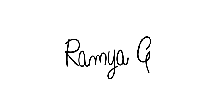 if you are searching for the best signature style for your name Ramya G. so please give up your signature search. here we have designed multiple signature styles  using Angelique-Rose-font-FFP. Ramya G signature style 5 images and pictures png