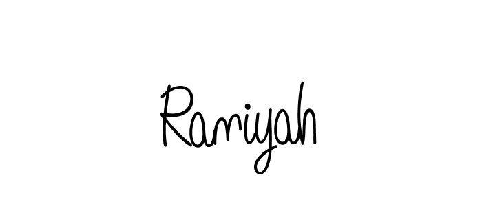 How to make Raniyah name signature. Use Angelique-Rose-font-FFP style for creating short signs online. This is the latest handwritten sign. Raniyah signature style 5 images and pictures png