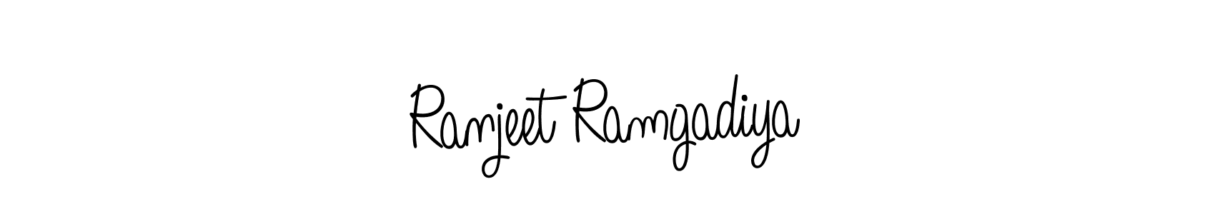 You should practise on your own different ways (Angelique-Rose-font-FFP) to write your name (Ranjeet Ramgadiya) in signature. don't let someone else do it for you. Ranjeet Ramgadiya signature style 5 images and pictures png