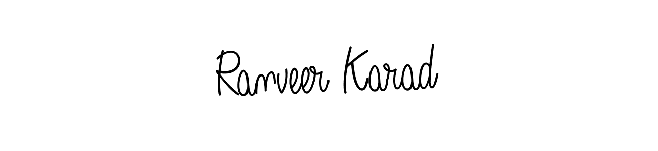 The best way (Angelique-Rose-font-FFP) to make a short signature is to pick only two or three words in your name. The name Ranveer Karad include a total of six letters. For converting this name. Ranveer Karad signature style 5 images and pictures png