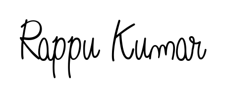 A sleek calligraphic signature for name Rappu Kumar utilizing Angelique-Rose-font-FFP styling. Great for adding personal signatures to photos and art. Rappu Kumar signature style 5 images and pictures png