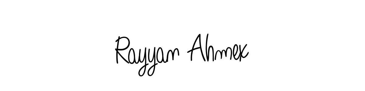 You should practise on your own different ways (Angelique-Rose-font-FFP) to write your name (Rayyan Ahmex) in signature. don't let someone else do it for you. Rayyan Ahmex signature style 5 images and pictures png