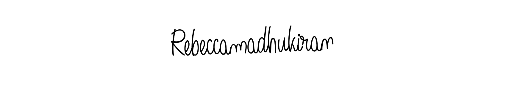 Make a beautiful signature design for name Rebeccamadhukiran. With this signature (Angelique-Rose-font-FFP) style, you can create a handwritten signature for free. Rebeccamadhukiran signature style 5 images and pictures png