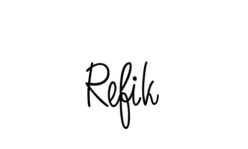 Use a signature maker to create a handwritten signature online. With this signature software, you can design (Angelique-Rose-font-FFP) your own signature for name Refik. Refik signature style 5 images and pictures png