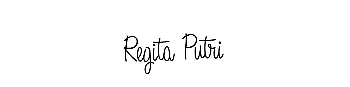 You should practise on your own different ways (Angelique-Rose-font-FFP) to write your name (Regita Putri) in signature. don't let someone else do it for you. Regita Putri signature style 5 images and pictures png