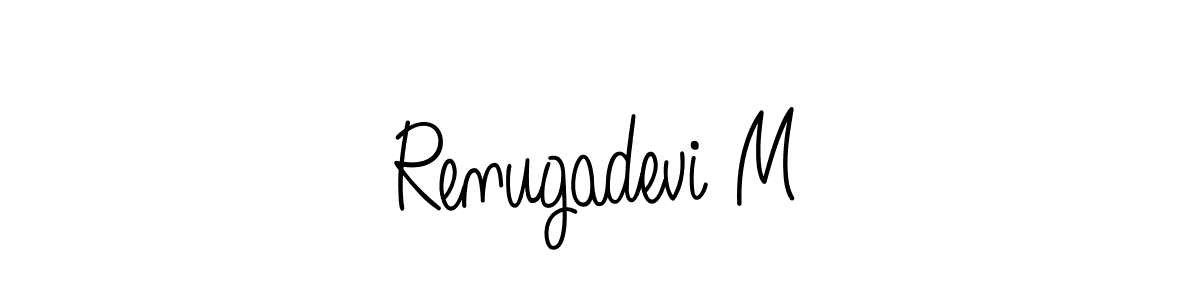 You should practise on your own different ways (Angelique-Rose-font-FFP) to write your name (Renugadevi M) in signature. don't let someone else do it for you. Renugadevi M signature style 5 images and pictures png