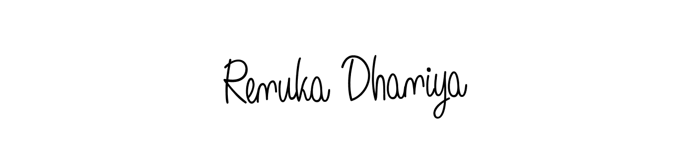 Use a signature maker to create a handwritten signature online. With this signature software, you can design (Angelique-Rose-font-FFP) your own signature for name Renuka Dhaniya. Renuka Dhaniya signature style 5 images and pictures png