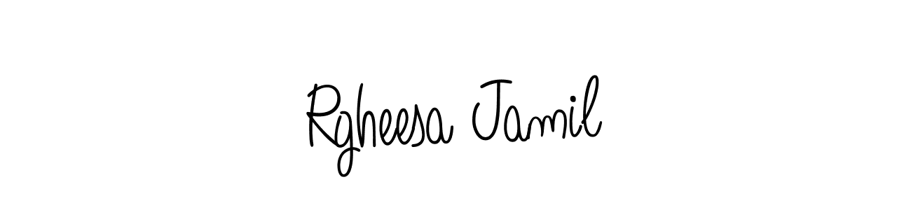 You should practise on your own different ways (Angelique-Rose-font-FFP) to write your name (Rgheesa Jamil) in signature. don't let someone else do it for you. Rgheesa Jamil signature style 5 images and pictures png