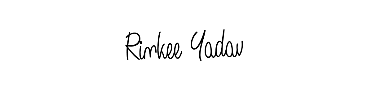 You should practise on your own different ways (Angelique-Rose-font-FFP) to write your name (Rinkee Yadav) in signature. don't let someone else do it for you. Rinkee Yadav signature style 5 images and pictures png