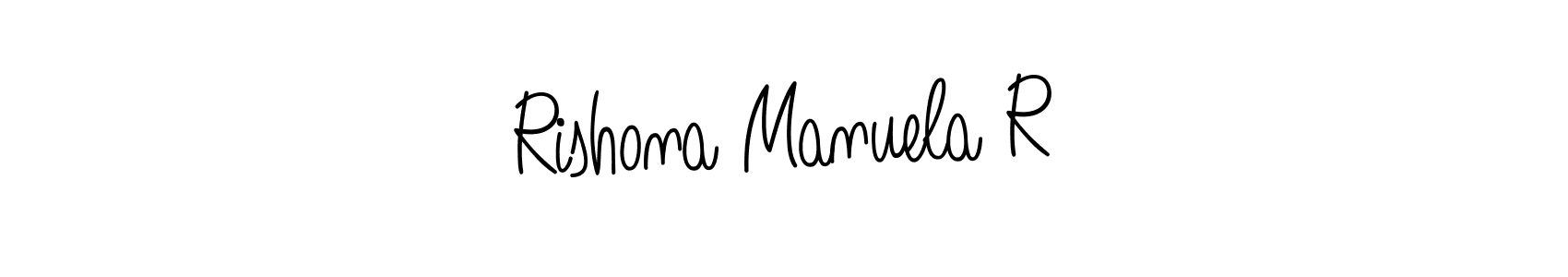 The best way (Angelique-Rose-font-FFP) to make a short signature is to pick only two or three words in your name. The name Rishona Manuela R include a total of six letters. For converting this name. Rishona Manuela R signature style 5 images and pictures png